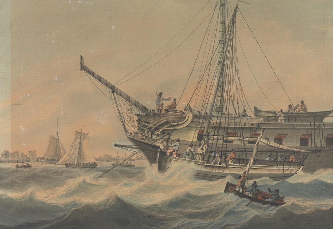 Samuel Atkins - Man-of-War and Shipping off the Coast