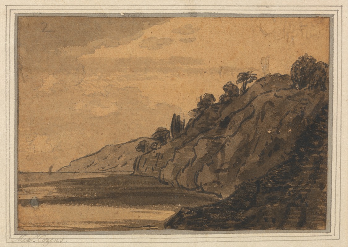 Alexander Cozens - Coastal Scene with Wooded Cliff