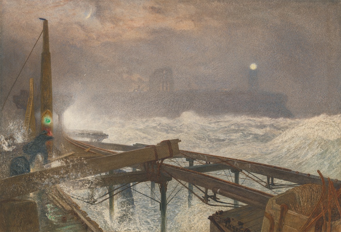 Alfred William Hunt - Tynemouth Pier – Lighting the Lamps at Sundown