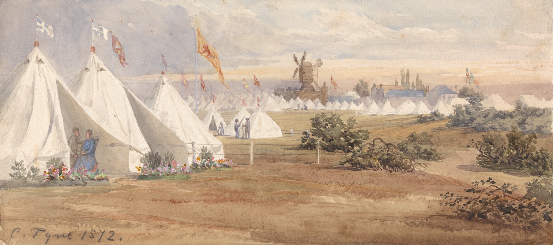 Charles Claude Pyne - The London Scottish Volunteer Regiment at Wimbledon Common Rifle Ranges with the Soldiers under canvas