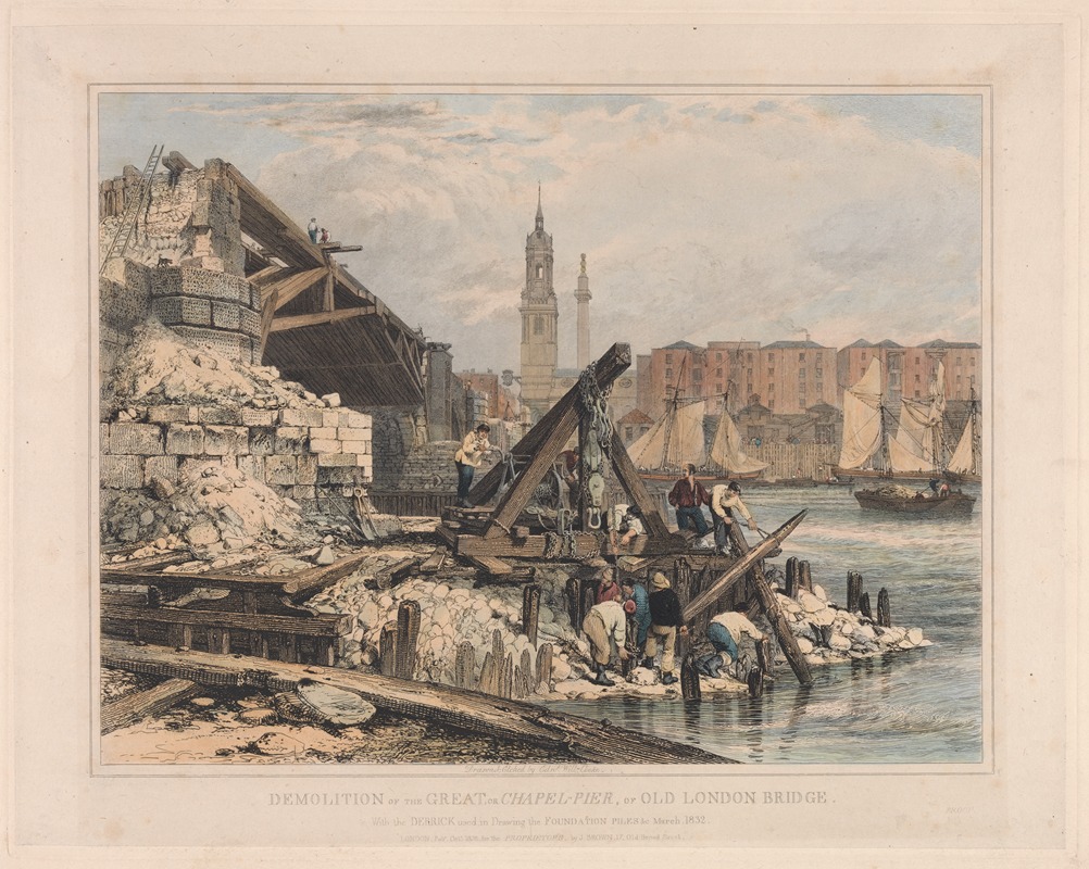 Edward William Cooke - Demolition of the Great or Chapel Pier of Old London Bridge