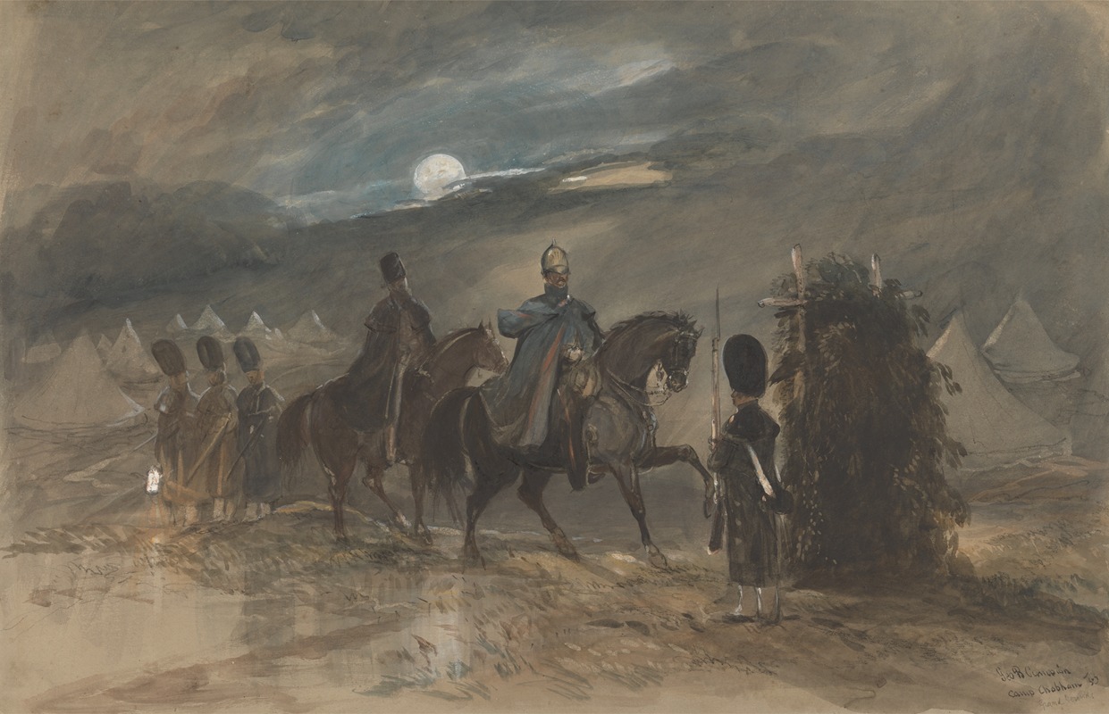 George Bryant Campion - Camp at Chobham, 1853 with Officers and Sentry
