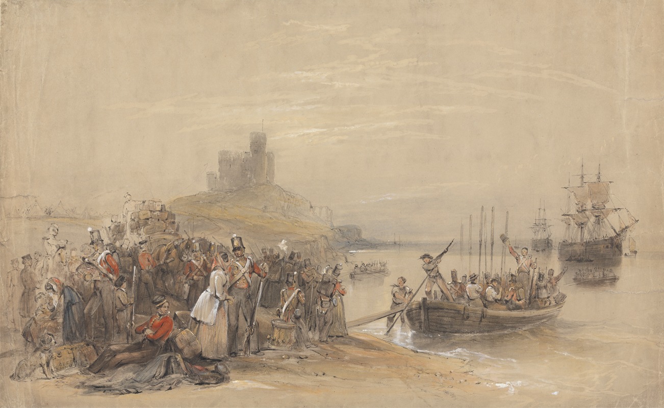 George Bryant Campion - Coastal Scene with Troops Embarking