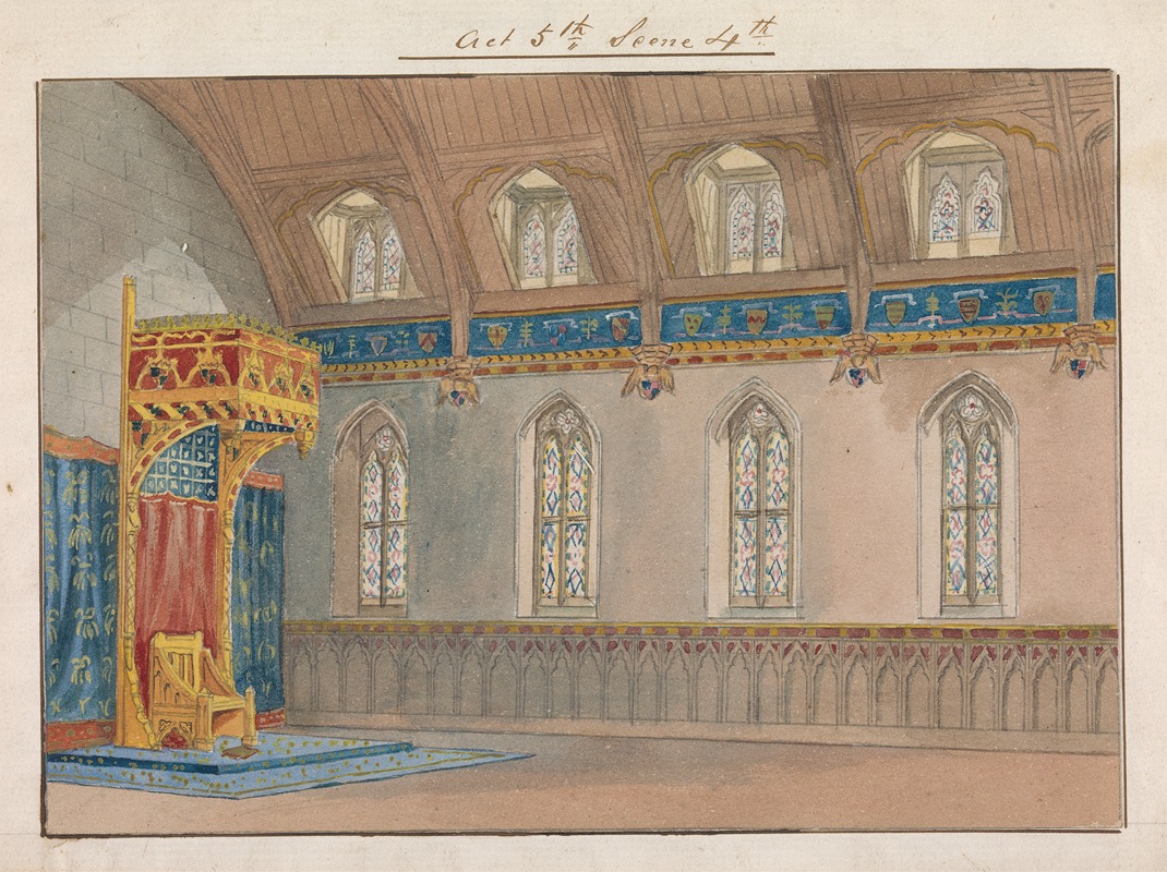 George Cressal Ellis - Design for Setting of Charles Kean’s Richard II at the Princess’s Theatre on March 12, 1857, Act 5, Scene 4