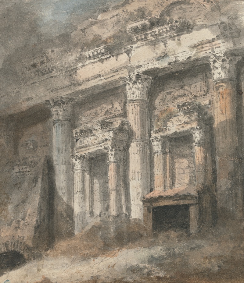 Heneage Finch, 4th Earl of Aylesford - Facade of Ruined Roman Temple, with Columns and Doorway