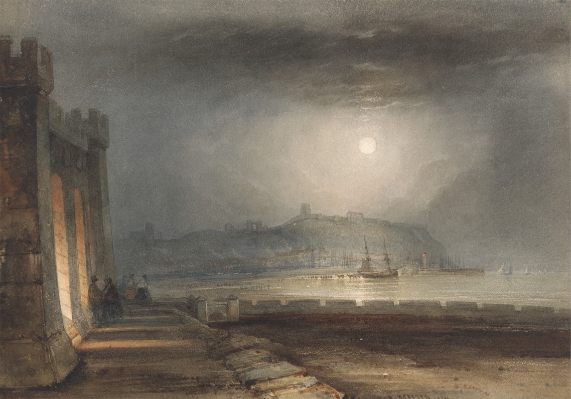 Henry Barlow Carter - Scarborough Harbour, Yorkshire – Moonlight