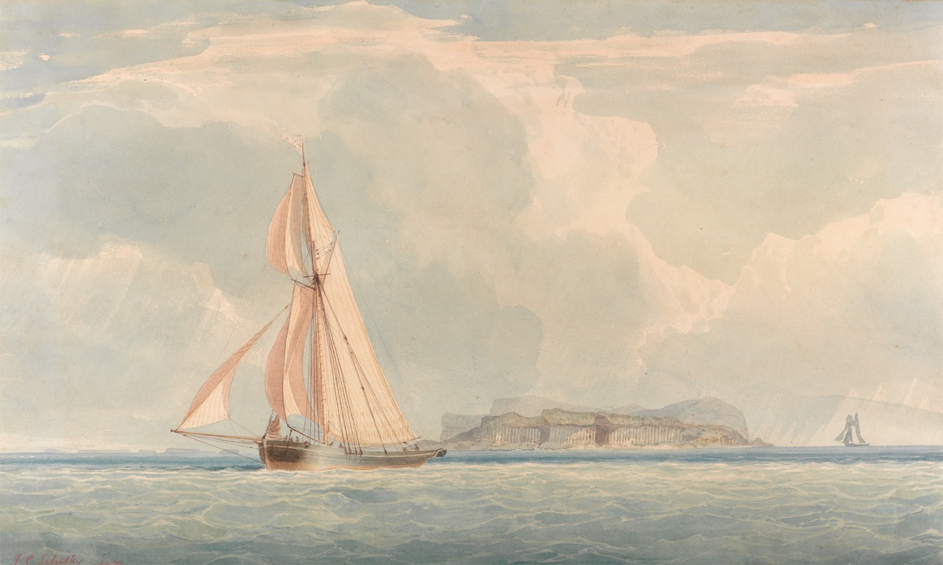 John Christian Schetky - Boat Sailing to the Left with Island in the Background
