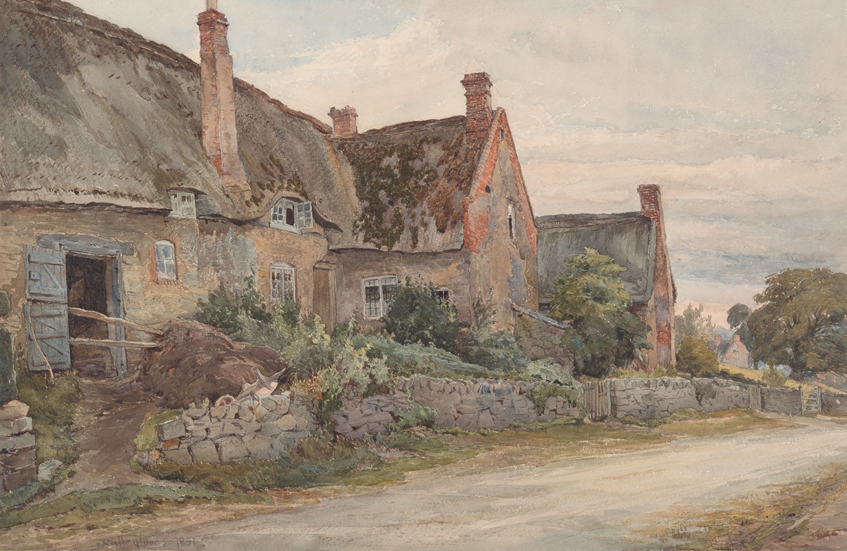 John Fulleylove - Thatched Cottage with Barn Adjoining