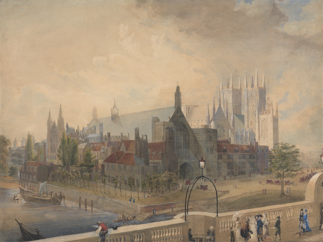 John Gendall - View of Westminster Hall and Abbey from the Bridge