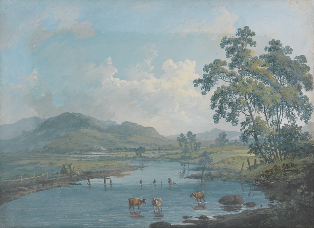 John Laporte - River Landscape with Cattle Watering