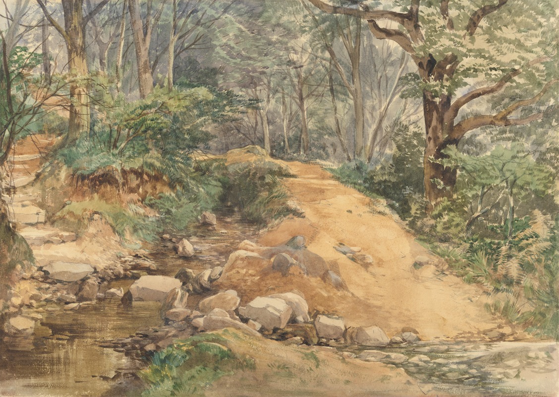 John Middleton - Woodland Scene with a Path Across a Stream