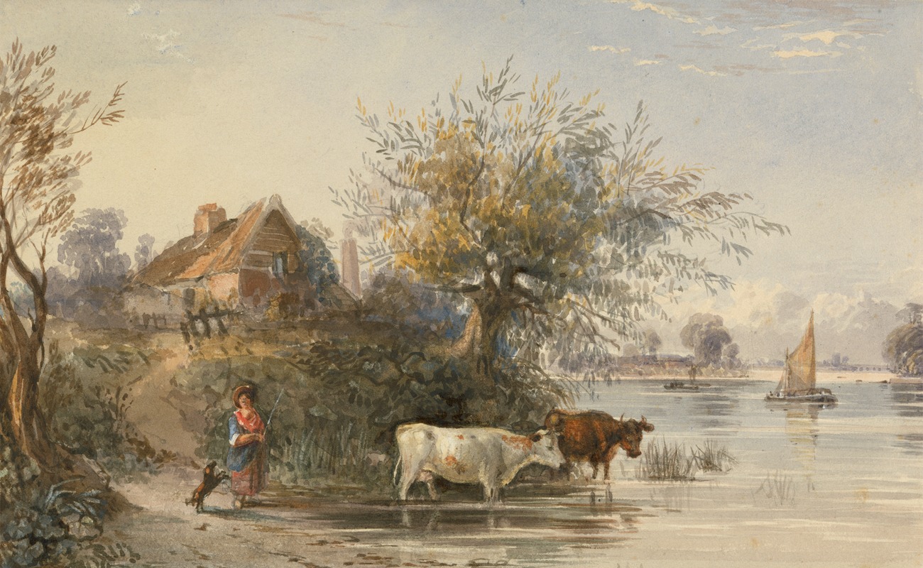 R. P. Noble - A Woman Tending Cattle by a River