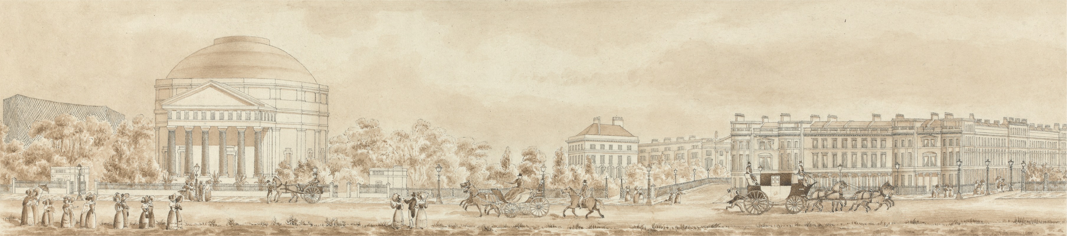 Richard Morris - Regent’s Park, London, The Colosseum, Clergy’s Orphans’ School and St. Andrew’s Place, with Figures and Coaches