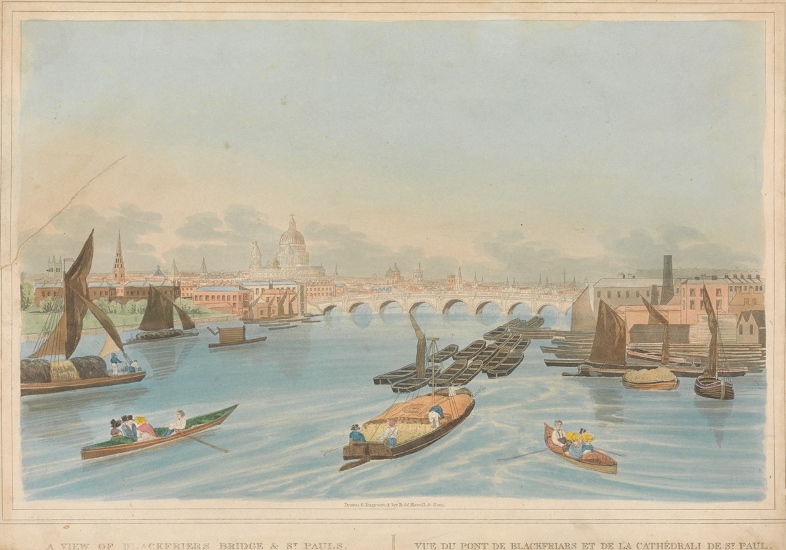 Robert Havell - A View of Blackfriars Bridge and St. Pauls