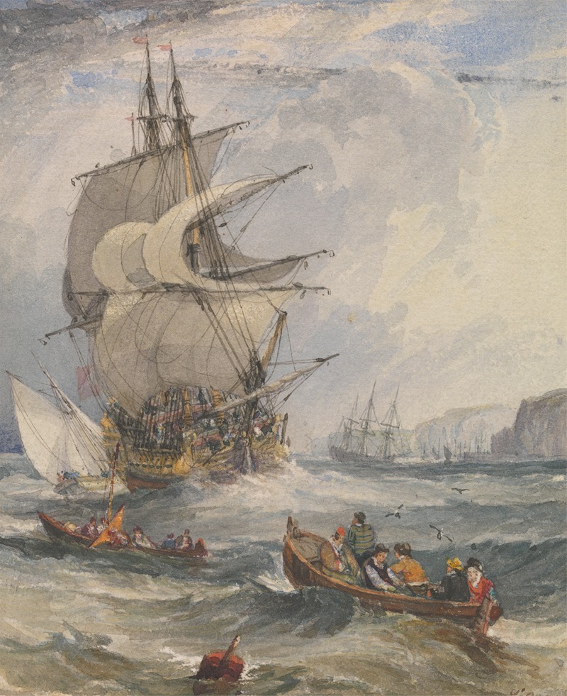 Samuel Owen - Sailing Ships and Small Boats in Rough Sea off the Coast