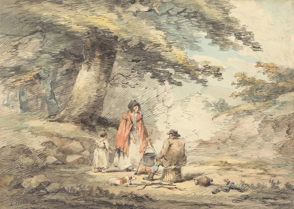 Thomas Hand - Wooded Landscape with Figures Round a Cooking Pot