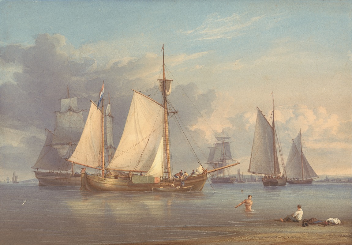 William Joy - Dutch Fishing Boats at Anchor in an Estuary