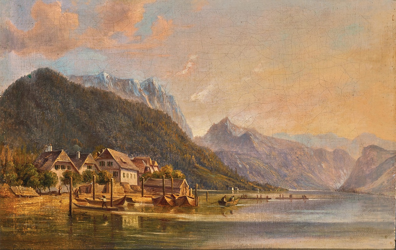 Andreas Passy - A View of Lake Traunsee with Traunstein and the Schlafende Griechin Mountain in the Background