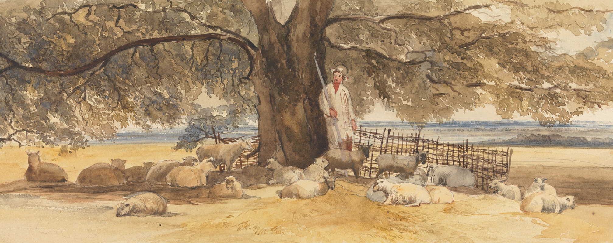 Arthur James Stark - A Shepherd with Flock Beneath a Large Tree