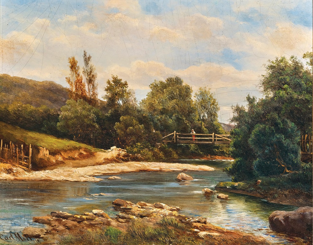 Carl Moll - A Creek with a Bridge
