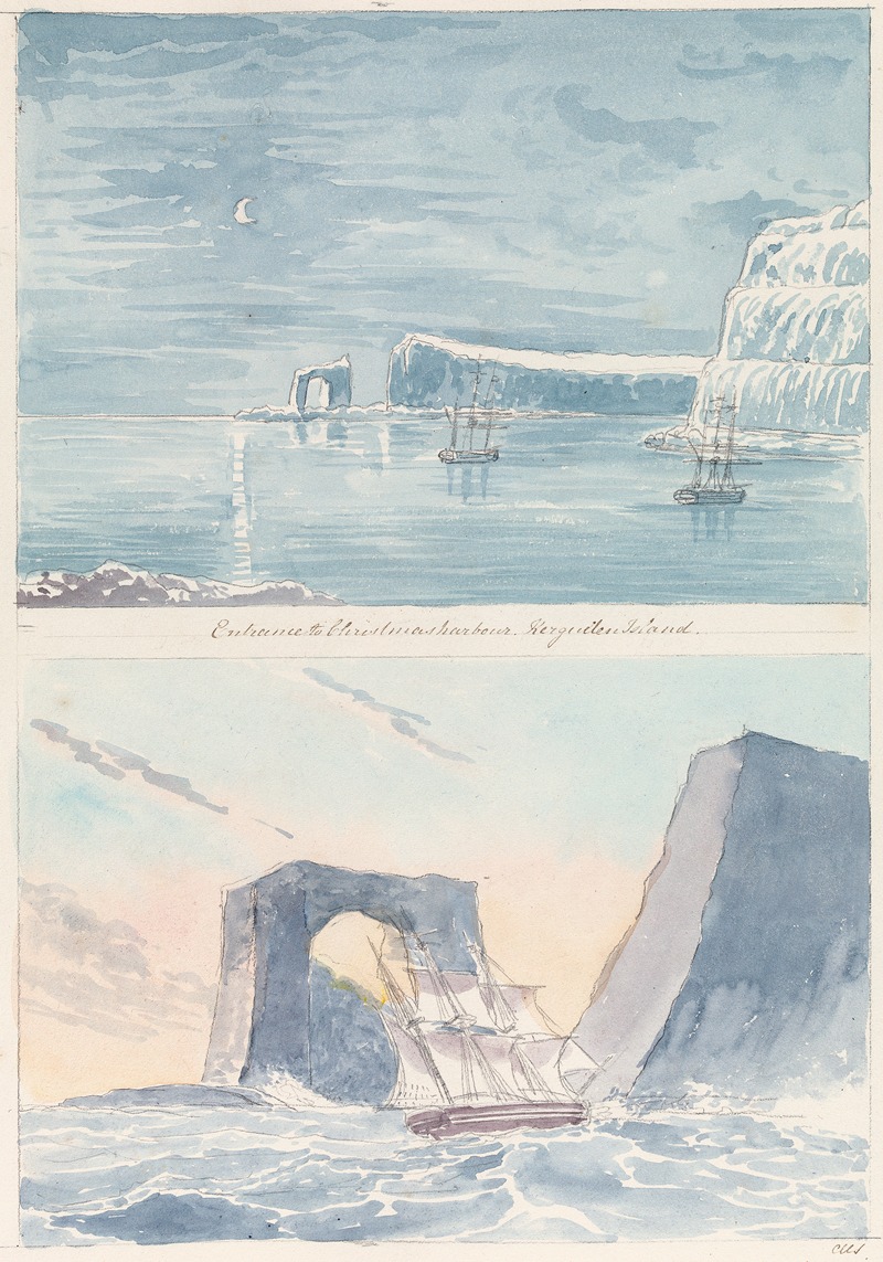 Charles Hamilton Smith - Entrance to Christmas Harbour, Kerguelen Island and The Arched Rock, Christmas Harbour