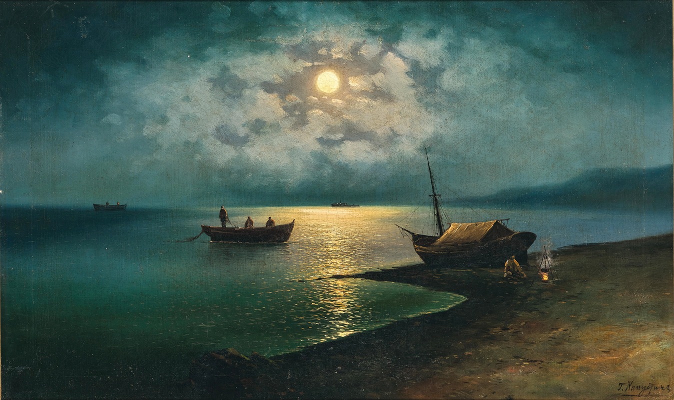 Grigori Ivanovitch Kapustin - A Moonlit Night on the Shore