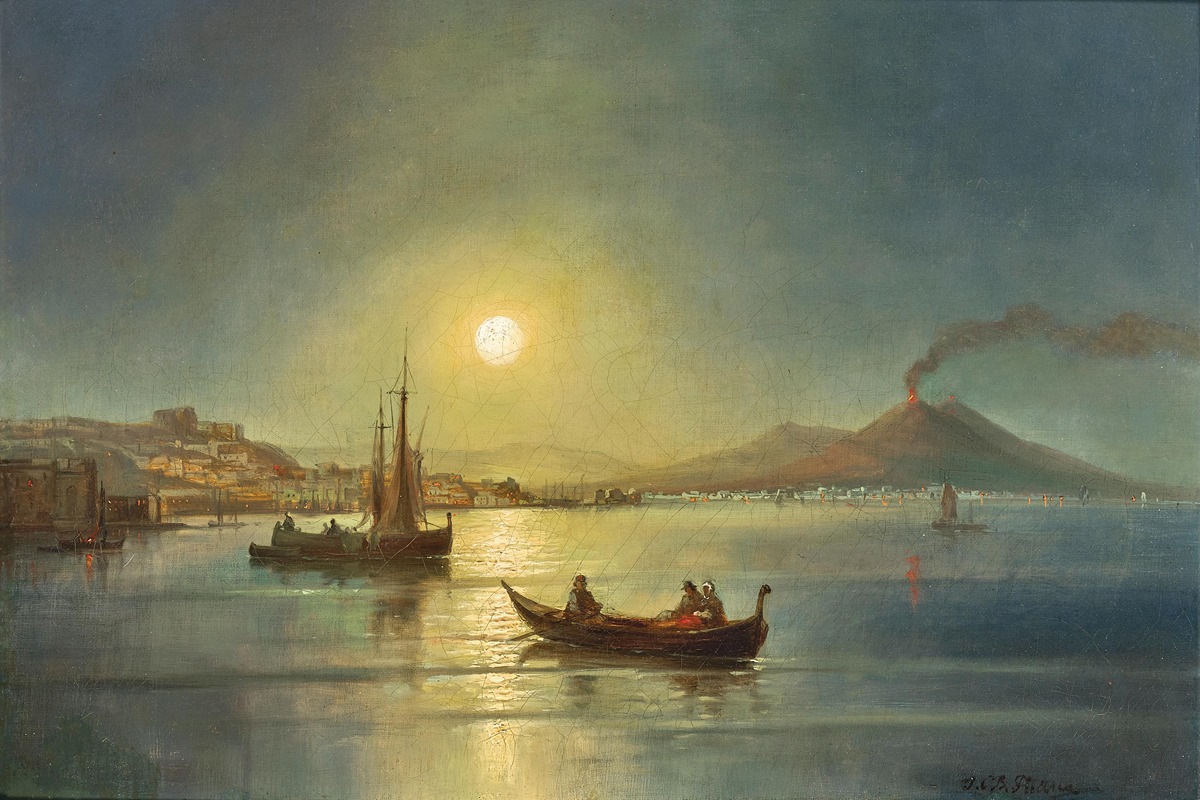 Josef Carl Berthold Püttner - Moonlit Night with the Bay of Naples