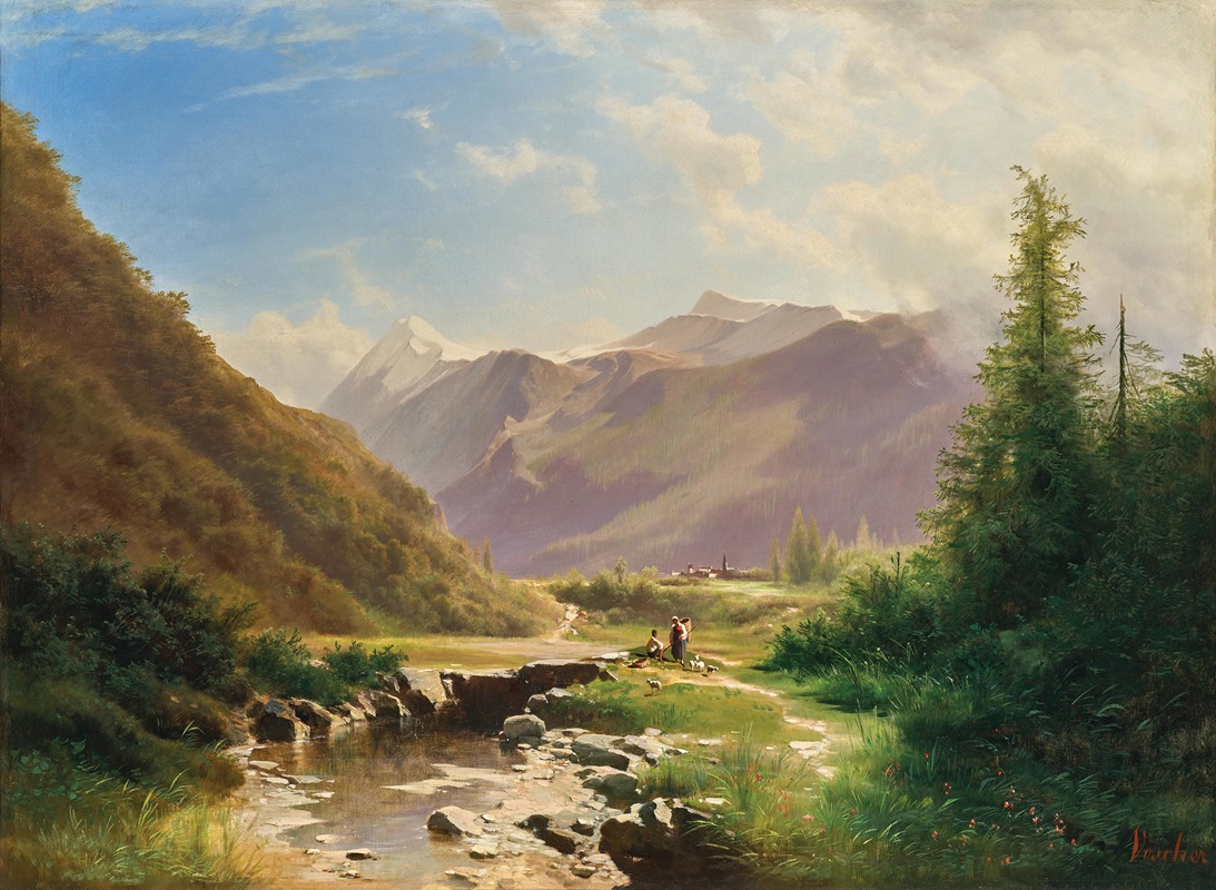 Leopold Heinrich Vöscher - Shepherds Resting in a Vast Mountain Landscape,