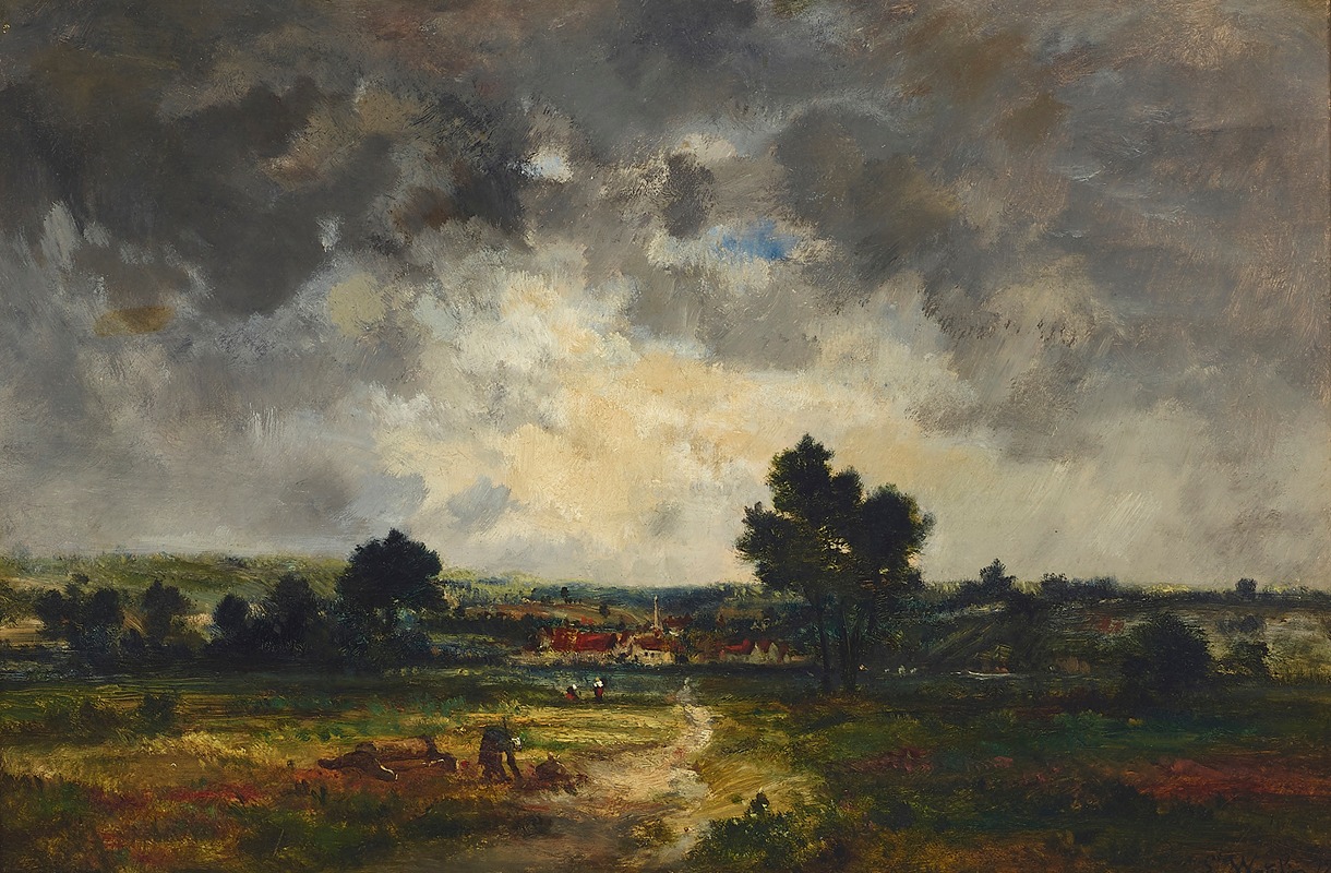 Louis François Victor Watelin - Figures in a field under stormy skies