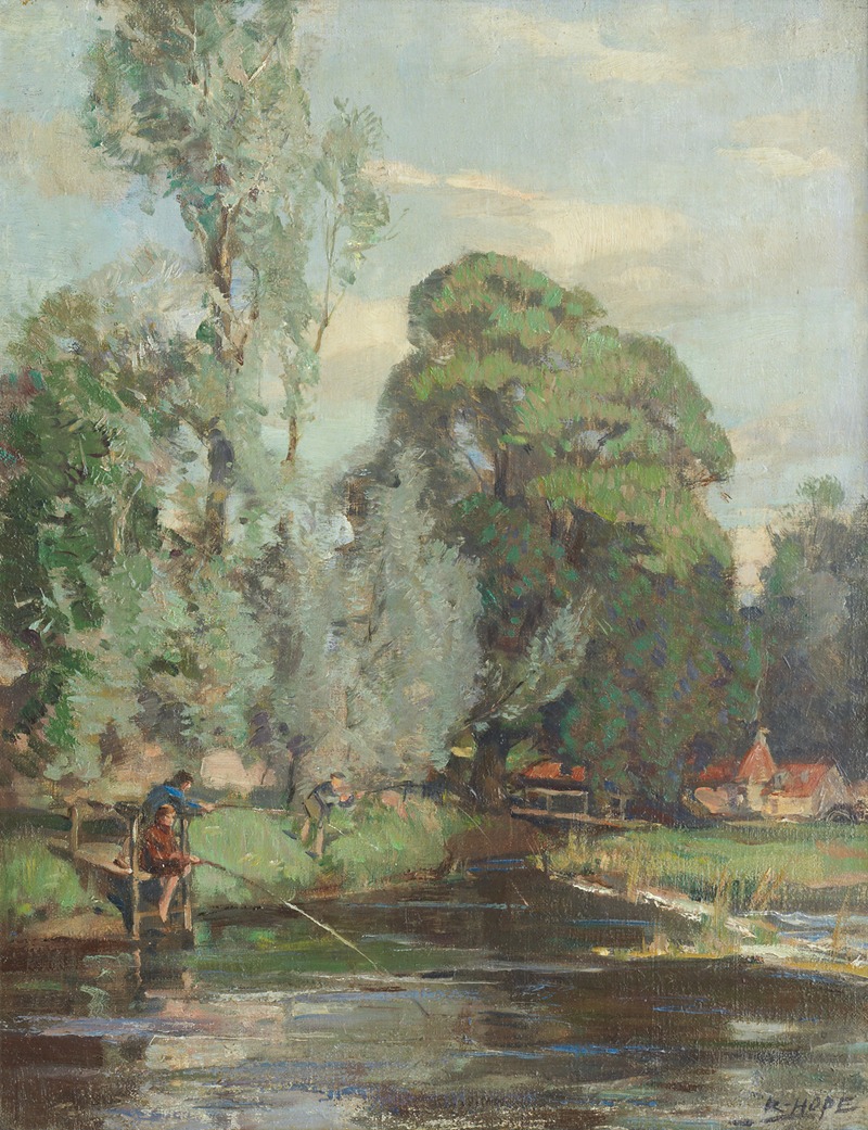 Robert Hope - Fishing by a riverside