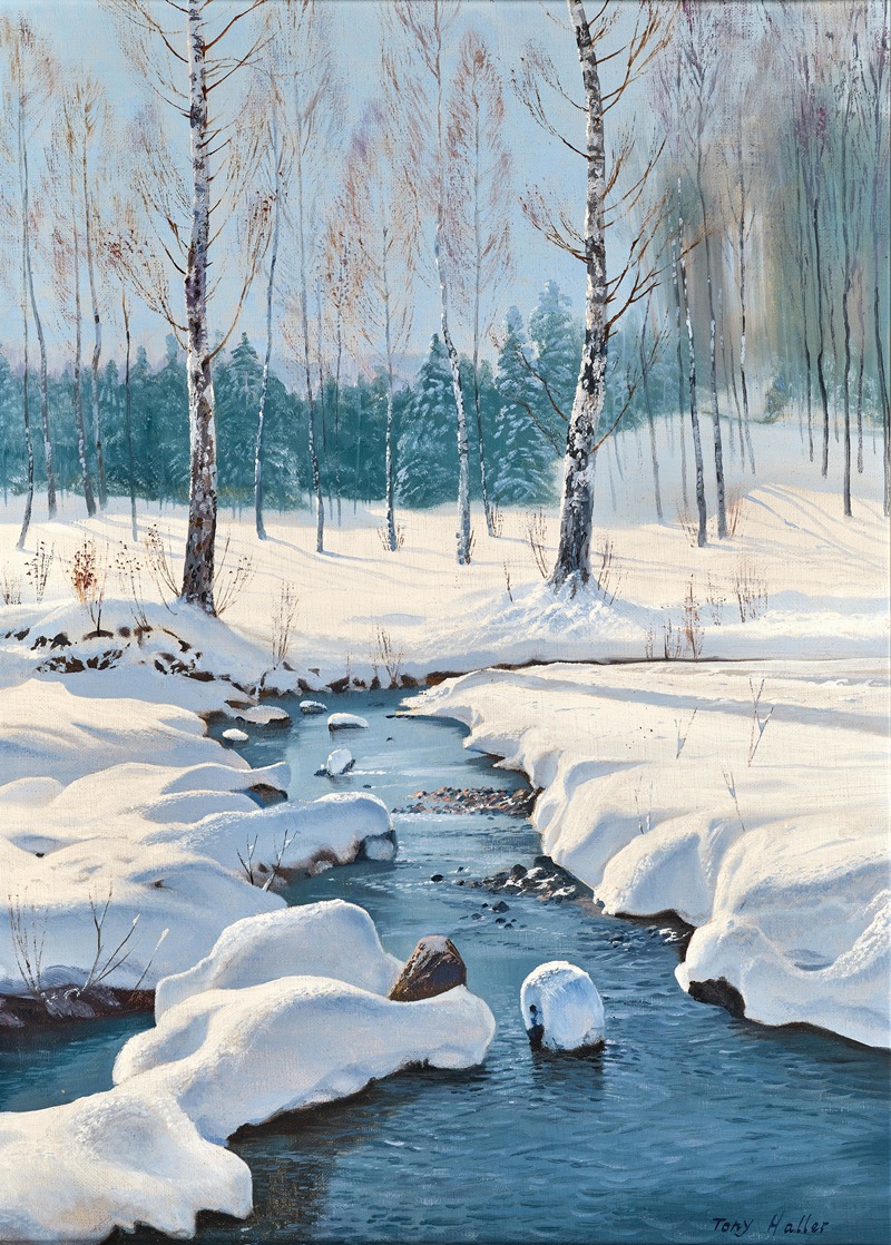 Toni Haller - Winter Landscape with a Creek