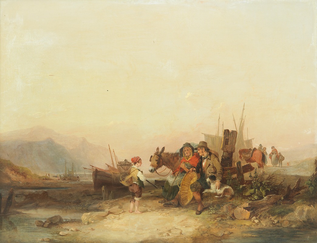 William Shayer - Fishing family on the shore