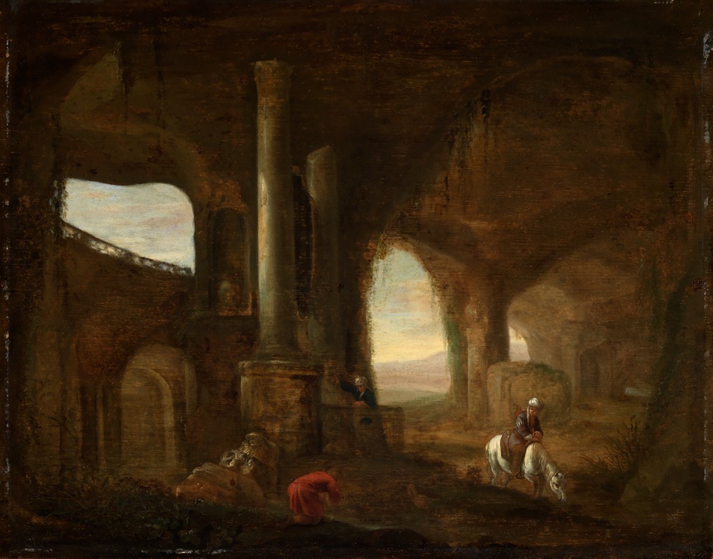Abraham van Cuylenborch - Inneres einer Ruine mit einer Staffage von Orientalen