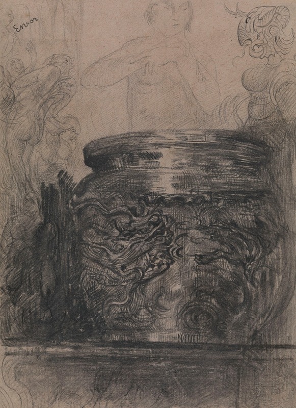 James Ensor - Bronze pot with Apparitions