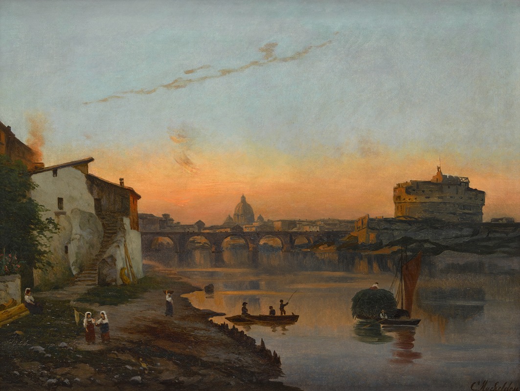 Bernhard Karl Mackeldey - A view of St. Peter’s Basilica and Castel Sant’Angelo, Rome