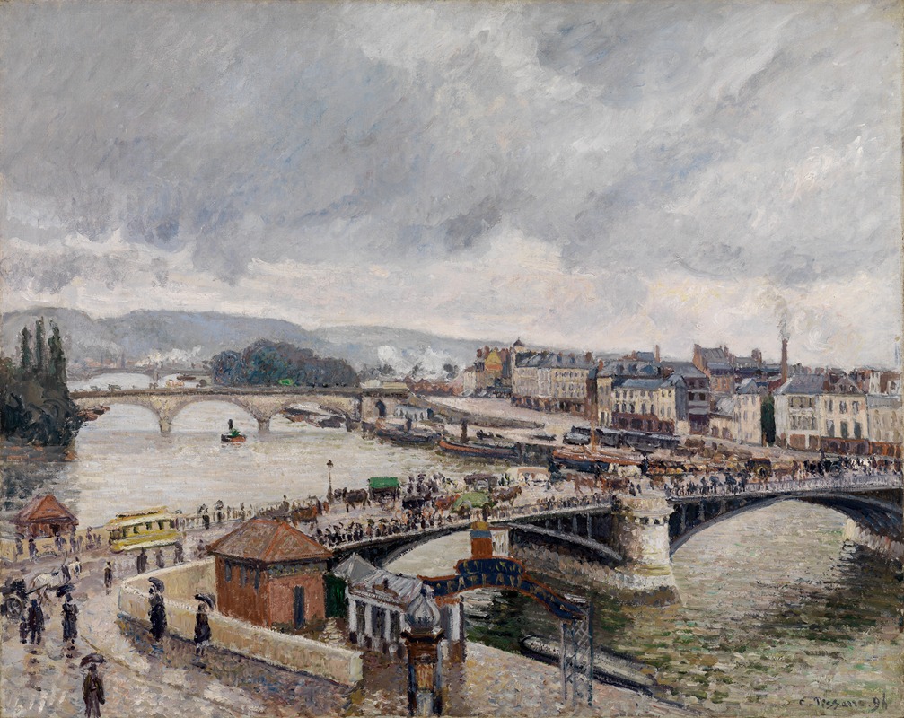 Camille Pissarro - Blick auf die Grosse Brücke zu Rouen bei Regenstimmung