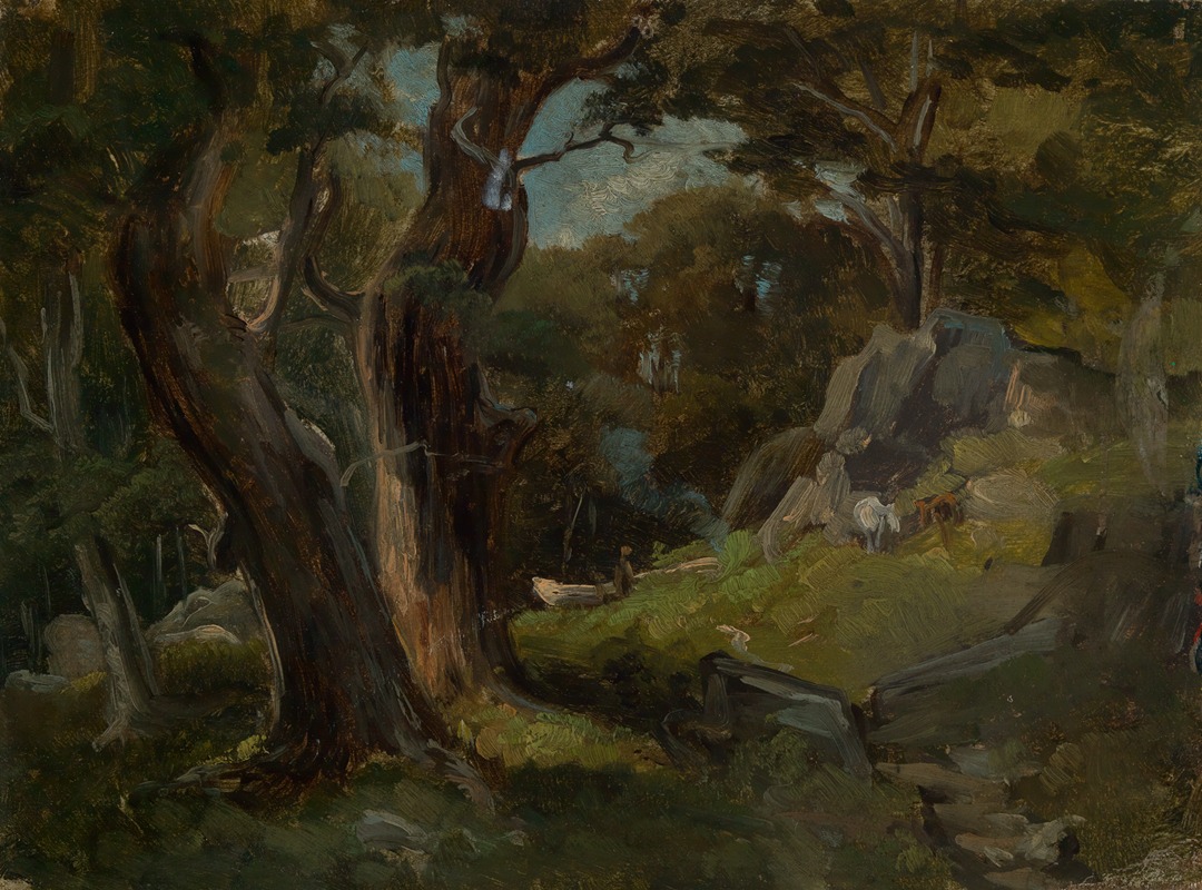 Eugen Bracht - Waldlichtung mit Pferden