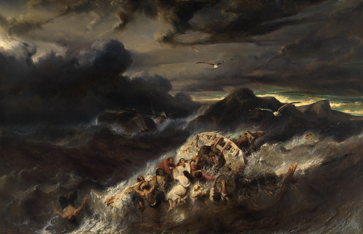 Eugène Isabey - Schiffbruch an einer felsigen Küste
