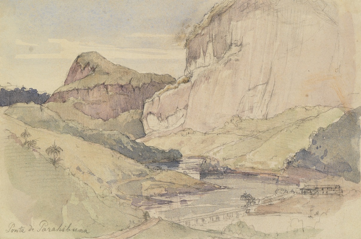 Ferdinand Keller - Flusslauf mit aufragender Felswand