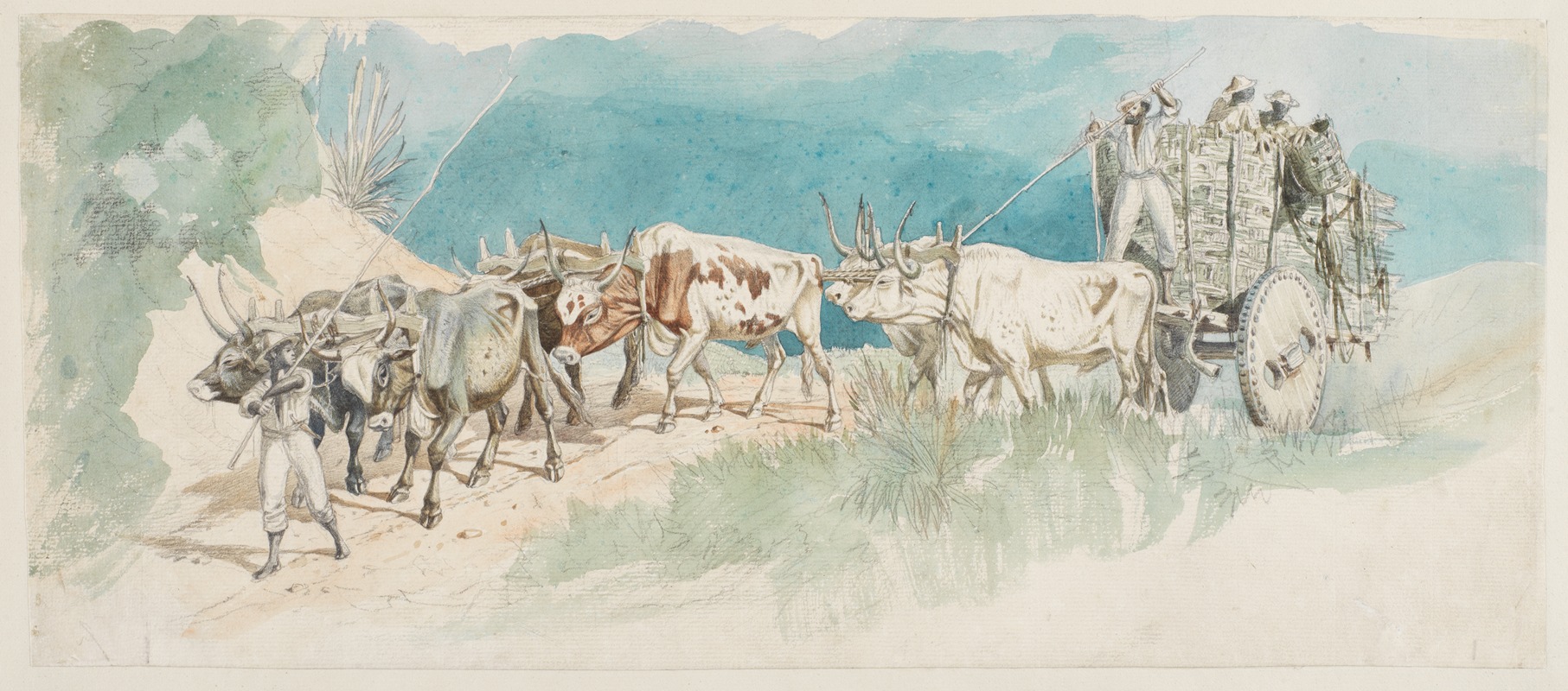Ferdinand Keller - Zweiradgespann, von sechs Büffeln gezogen