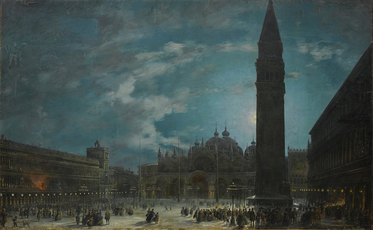 Francesco Zanin - The Piazza San Marco, Venice, in the early hours of the last evening of carnival, 1865