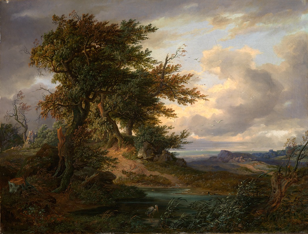 Friedrich Preller the Elder - Landschaft mit Eichen am Meer