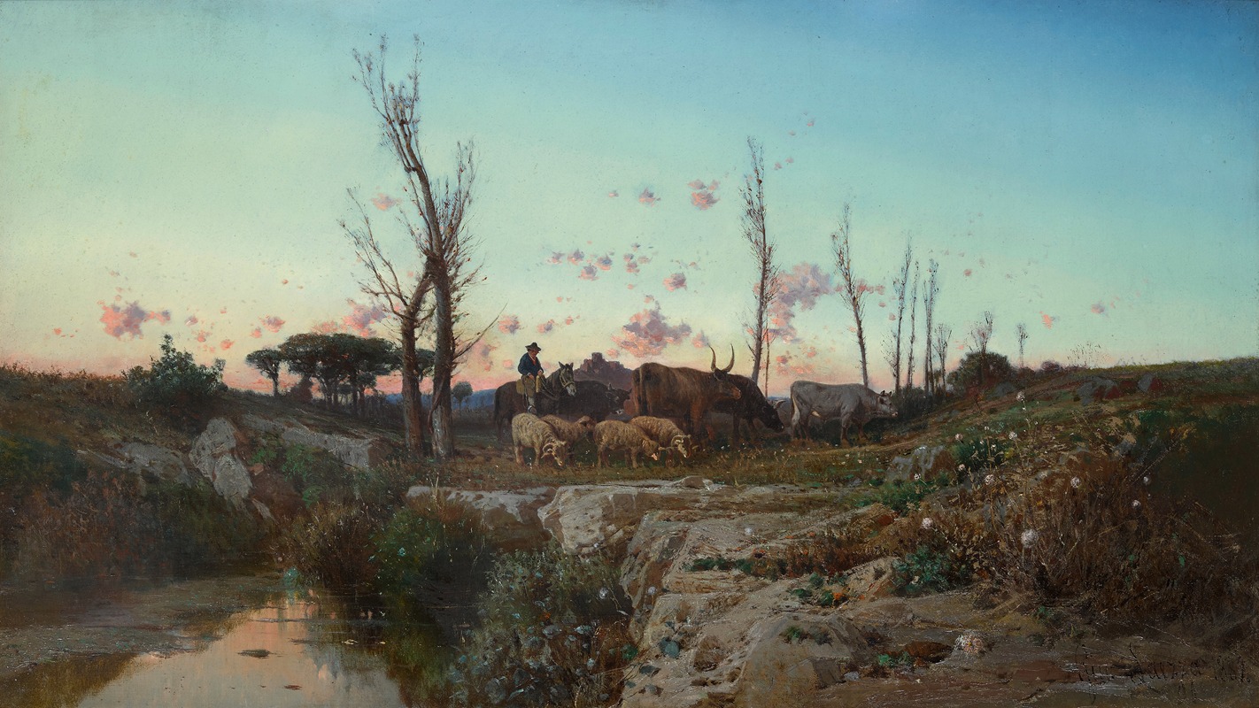 Giuseppe Laezza - A pastoral landscape in the Roman campagna