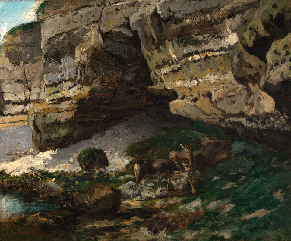Gustave Courbet - Felsige Landschaft mit Rehen