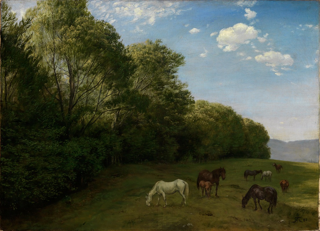 Hans Thoma - Landschaft mit weidenden Pferden