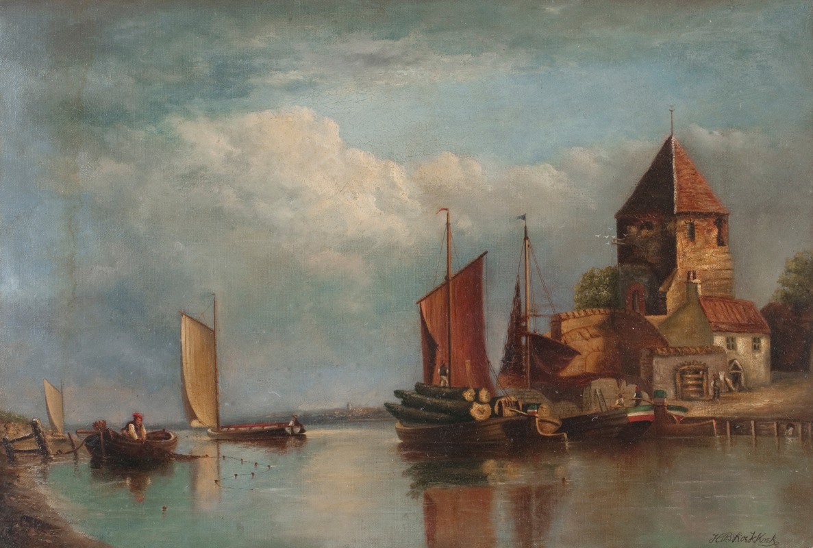 Hendrik Barend Koekkoek - Canal scene with boats