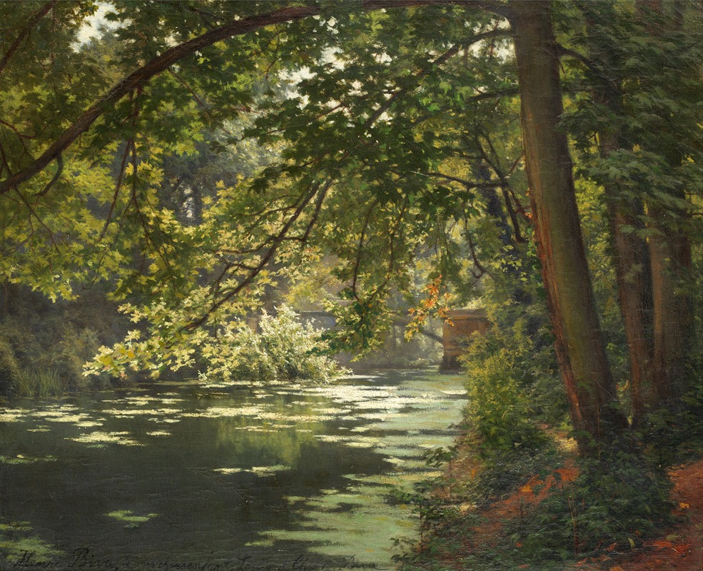 Henri Biva - A sunlit woodland river