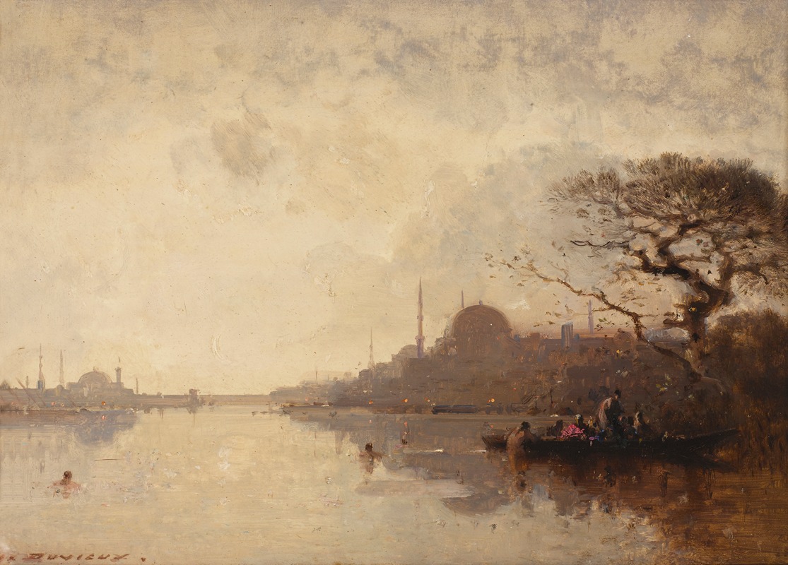 Henri Duvieux - A view of the Bosphorus with Hagia Sophia, Constantinople