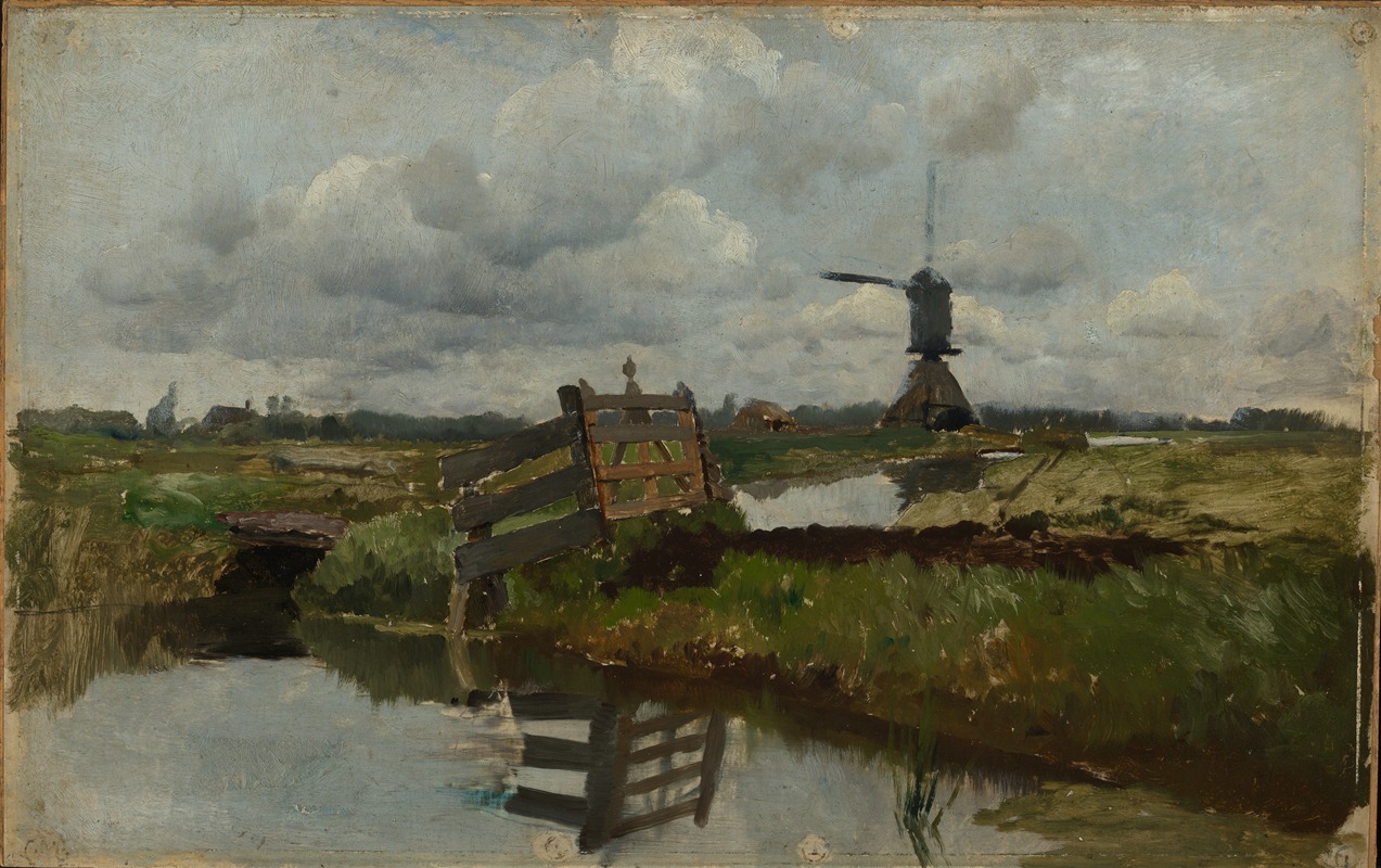 Hermann Baisch - Holländische Landschaft mit Windmühle