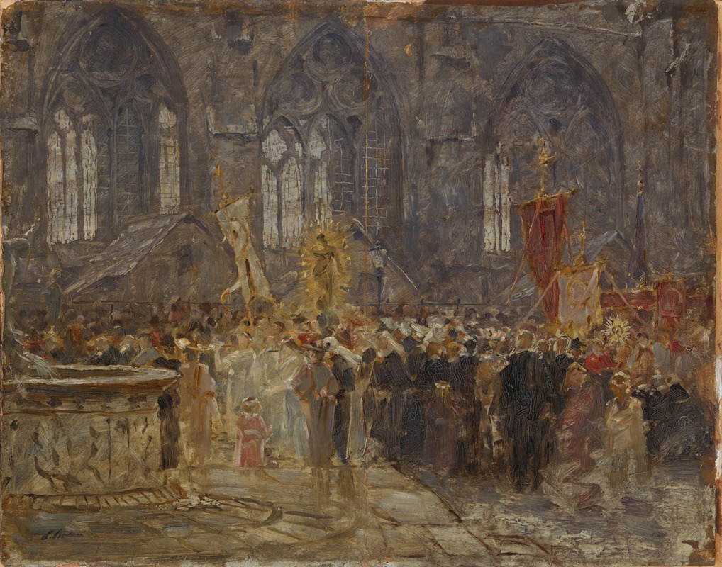 Hermann Braun - Prozession vor einer Kirche